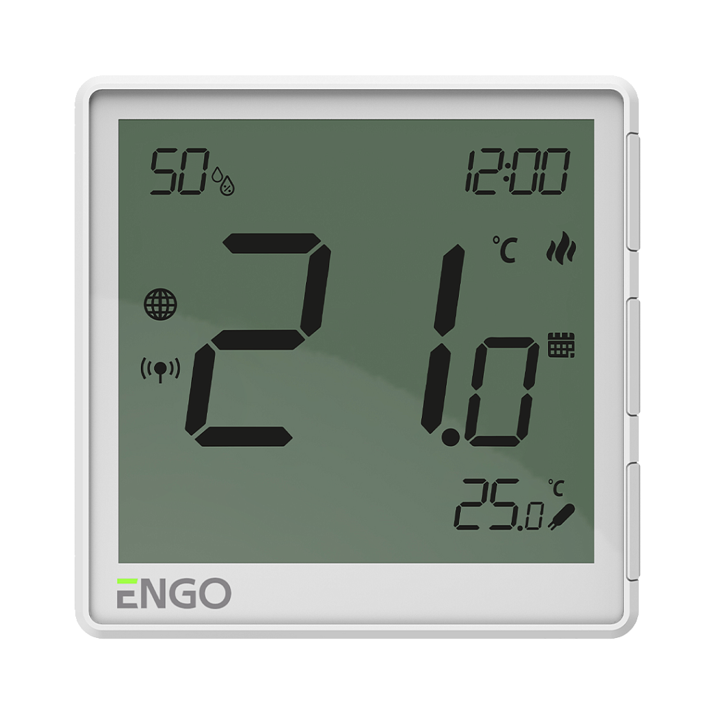 Универсальный Терморегулятор ENGO Controls, белый, с модулем Zigbee, с питанием 230, со встроенным датчиком влажности, с возможностью подключения датчика пола
