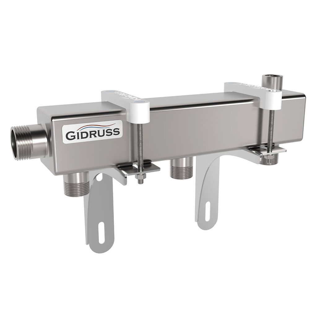 Распределительный коллектор GIDRUSS DMSS-25-20x3 (нерж., магистральное подкл. G 1, 3 контура G, воздухоотвод. Rp )