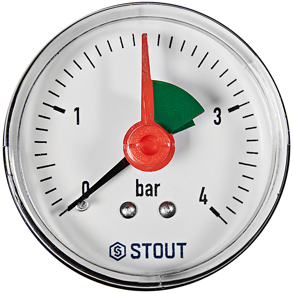 Манометр аксиальный с указателем предела STOUT корпус Dn 50 мм 1/4 , 0...4 бар, кл.2.5