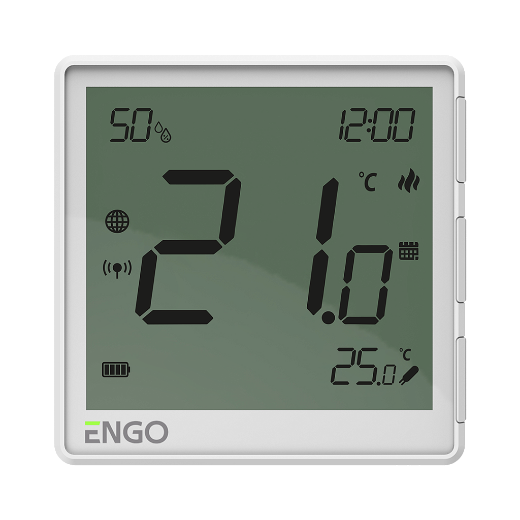Беспроводной Терморегулятор ENGO Controls, белый, с модулем Zigbee, с аккумулятором, со встроенным датчиком влажности, с возможностью подключения датчика пола