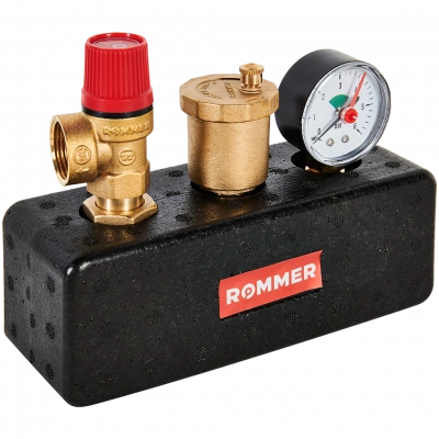 Группа безопасности котла ROMMER 3 бар, 1 (до 50 кВт) (в теплоизоляции)