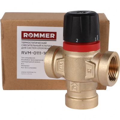 Термостатический смесительный клапан для систем отопления и ГВС ROMMER 3/4 ВР 20-43°С KV 1,6 (боковое смешивание)
