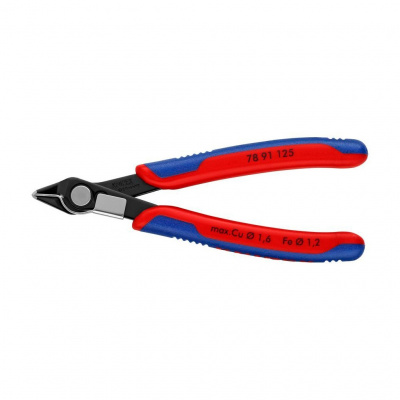 Бокорезы KNIPEX Electronic Super Knips прецизионные, чернёные, зажим для проволоки, 125 мм, 2-комп ручки