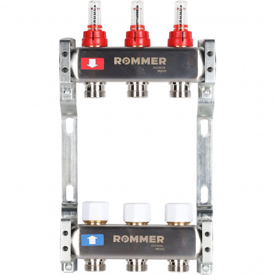 Коллектор из нержавеющей стали с расходомерами ROMMER 3 выхода