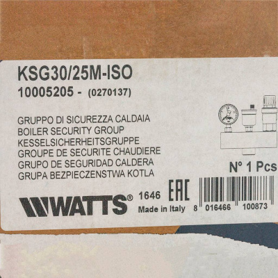 Группа безопасности в теплоизоляции Watts KSG 30/25M-ISO2 (до 200 кВт)