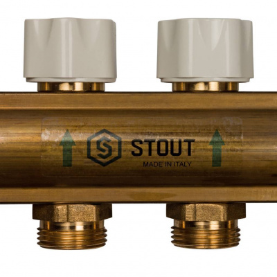 Распределительный коллектор из латуни без расходомеров STOUT 6 выходов