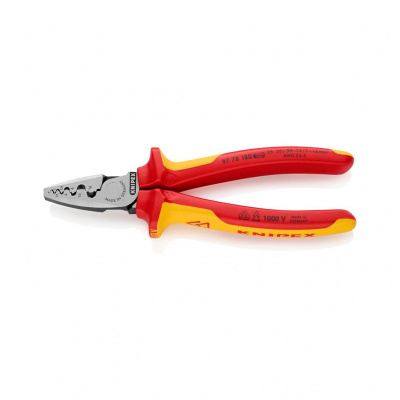Пресс-клещи VDE KNIPEX, 9 гнёзд, контактные гильзы DIN 46228 1+4,, 0.25-16 мм2, 180 мм, 2-комп диэлектрические ручки, SB