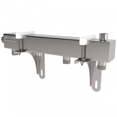 Распределительный коллектор GIDRUSS DMSS-25-20x4 (нерж., магистральное подкл. G 1, 4 контура G, воздухоотвод. Rp )