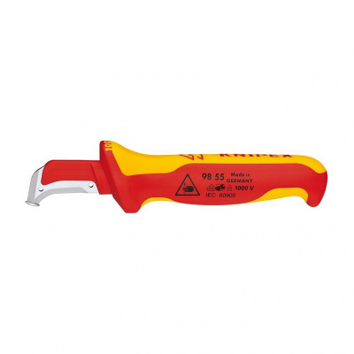 Нож KNIPEX для кабеля VDE с пяткой, 180 мм, нерж. хирургическая сталь, 2К диэлектрическая ручка, SB