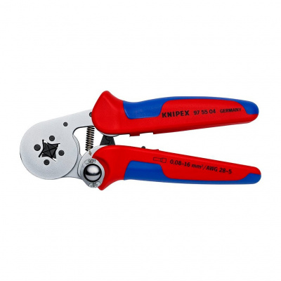 Пресс-клещи KNIPEX для контактных гильз DIN 46228 1+4, обжим: квадрат, боковые, 1 гнездо, 0.08-10 + 16 мм2, 2 х 6 мм2, длина 180 мм, хром