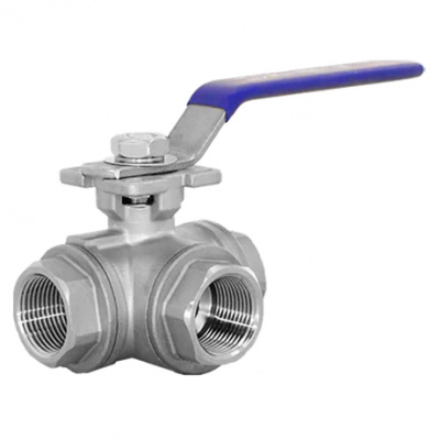 Кран шаровый NewKey трехходовой (L-тип) нержавеющий, AISI304 DN32 (1_1/4 ), (CF8), PN40