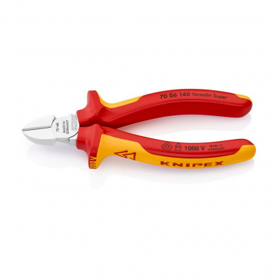 Бокорезы KNIPEX VDE, 140 мм, хром, 2-комп диэлектрические ручки, SB
