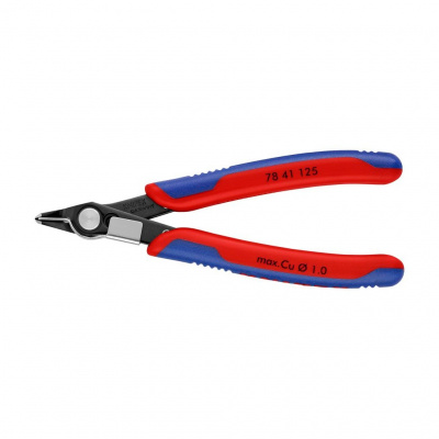 Бокорезы KNIPEX Electronic Super Knips прецизионные, чернёные, зажим для проволоки, 125 мм, 2-комп ручки