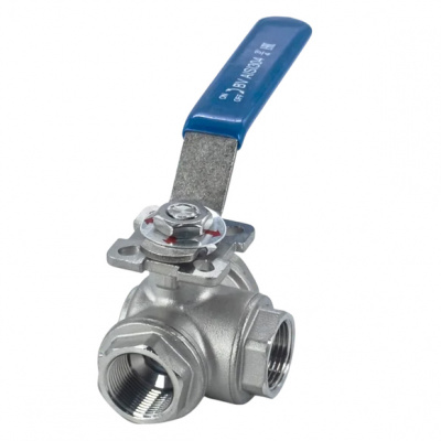 Кран шаровый NewKey трехходовой (T-тип) нержавеющий, AISI304 DN20 (3/4 ), (CF8), PN64