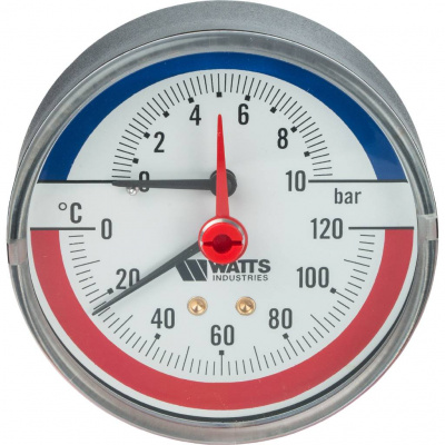 Термоманометр аксиальный WATTS 80 мм FR 818(TMAX) 10 бар