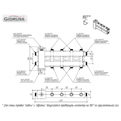 Балансировочный коллектор GIDRUSS BMSS-80-5D.EPP (до 80 кВт, подкл. котла G 1, 4 контура G 1, боковой контур G 1, зеркально-матовая полировка, 4D-кронштейны K.UMS, EPP-термоизоляция)