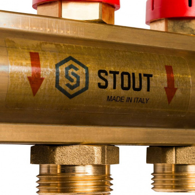 Распределительный коллектор из латуни с расходомерами STOUT 11 выходов