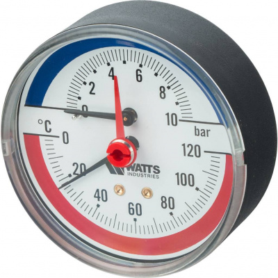 Термоманометр аксиальный WATTS 80 мм FR 818(TMAX) 10 бар