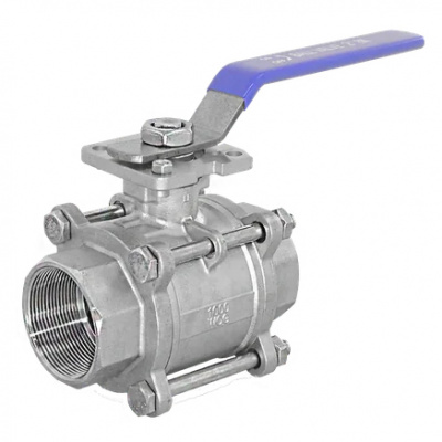 Кран шаровый NewKey муфтовый под привод нержавеющий (3PC), AISI304 DN8 (1/4 ), (CF8), PN16
