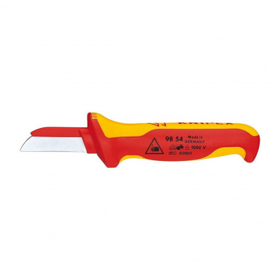 Нож KNIPEX для кабеля VDE, пластиковый защитный обух, 190 мм, 2-комп диэлектрическая ручка