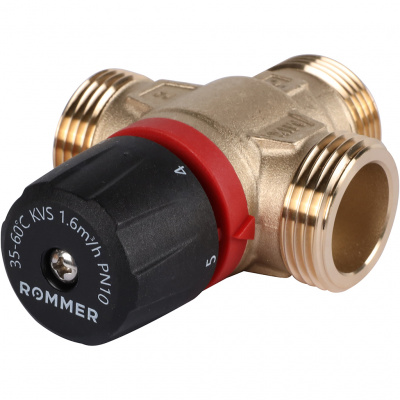 Термостатический смесительный клапан для систем отопления и ГВС ROMMER 1 НР 35-60°С KV 1,6 (боковое смешивание)
