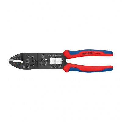 Пресс-клещи KNIPEX, 3 гнезда, изол. кабельные наконечники и соединители 0.5-6.0 мм2, неизол. открытые штекеры 6.3 мм: 0.5-2.5 мм2, 240 мм