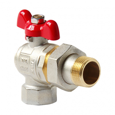 Кран шаровой полнопроходной угловой Pro Aqua D 3/4 со сгоном, ручка-бабочка, Н-В