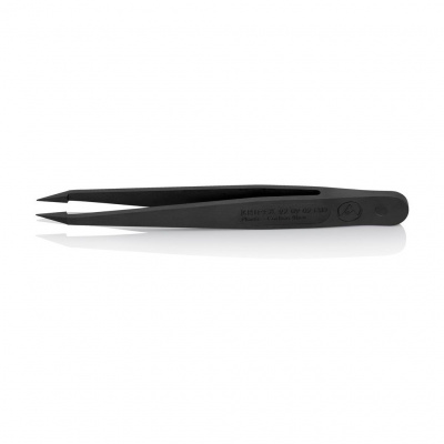 Пинцет KNIPEX углепластиковый ESD, 115 мм, гладкие прямые игловидные губки, чёрный матовый