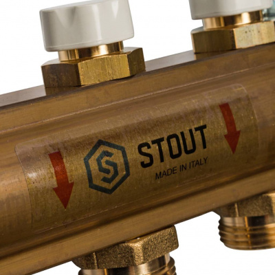 Распределительный коллектор из латуни без расходомеров STOUT 5 выходов