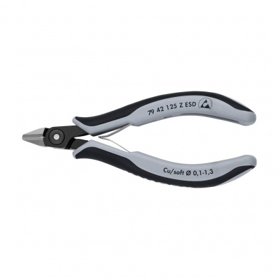 Бокорезы KNIPEX прецизионные ESD, острая головка, для мягких материалов, 125 мм, 2-комп антистатические ручки