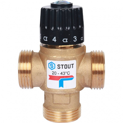 Термостатический смесительный клапан для систем отопления и ГВС STOUT G 1” M, 20-43°С KV 2,5 м3/ч
